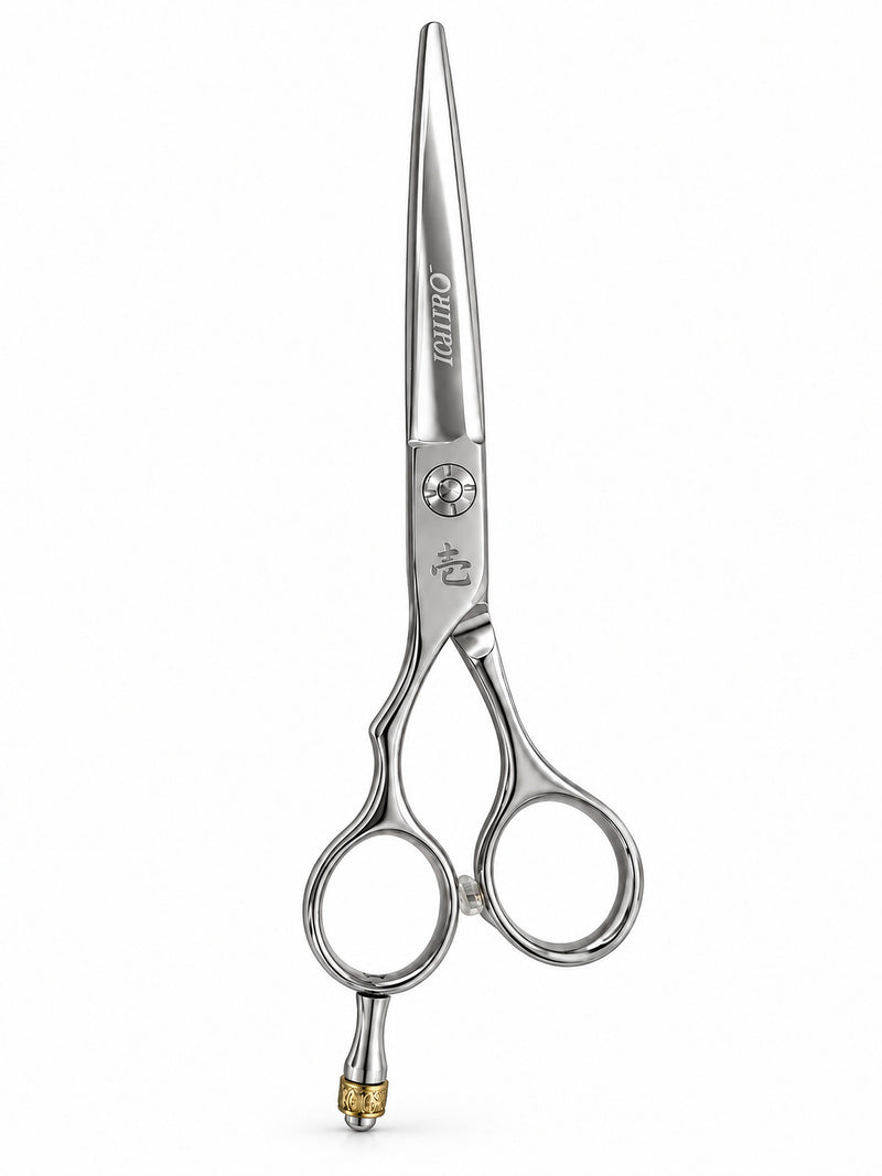 Ichiro Crown Left-Handed Hairdressing Scissors, convex edge and gold-tone crown tang, Japan Scissors UK (SKU: ICH-CRN-LC55)