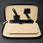 Inside the Ichiro hairdressing scissor case: textured lining, padded divider, press-stud straps and blade sleeves