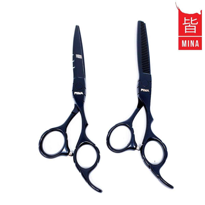 Mina Matte Black Cutting & Thinning Scissor Set - Scissor Hub Australia #dark